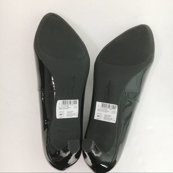 NEW Clarks Women Size 8 Calla Rose Black Patent Leather Heels Pumps Shoes - Picture 9 of 16